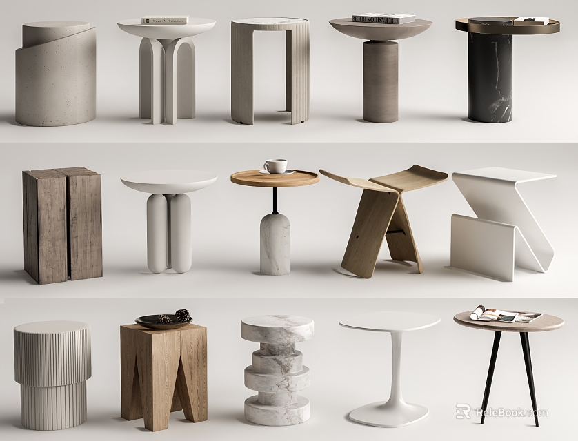 Modern Minimalist Side Tables With Various Designs Wooden Marble Metal Materials For Living Room Decor 3d model 
