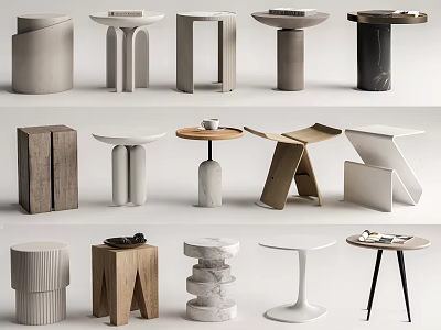Modern Minimalist Side Tables With Various Designs Wooden Marble Metal Materials For Living Room Decor 3d model