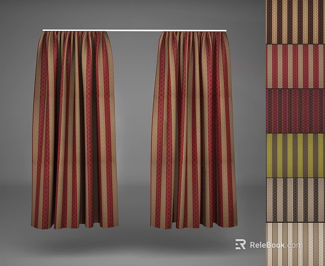 Red And Beige Striped Curtains With Multiple Color Fabric Samples 3d model