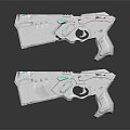 Two Gray Sci Fi Weapons With Blue Illuminated Accents And Futuristic Design 3d model