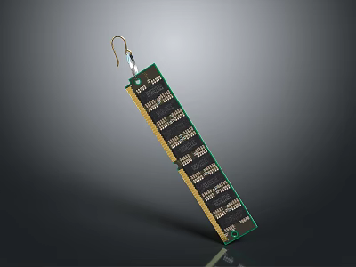 Computer RAM Memory Module with Green Circuit Board Black Chips and Gold Pins 3d model