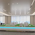 Modern Spacious Sales Office Interior With Reception Desk Display Screens And Ceiling Light Strips