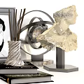 Decorative Ornament Set With Feather Decor Vases Picture Frame Sculpture And Books