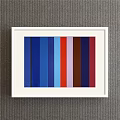 Three Framed Colorful Vertical Stripe Paintings With White Frames On Gray Wall