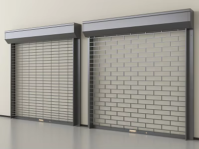 Gray Metal Roller Shutters With Slatted Design In Indoor Smooth Floor Space 3d model