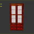Elegant Red Wooden Storage Cabinet With Glass Panel Doors And Bottom Drawers