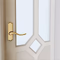 Light Beige Swing Door With Glass Panels And Golden Handle