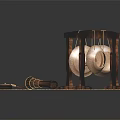 Traditional Percussion Music Equipment With Wooden Frame Hanging Gongs Tray Bowls And Drum