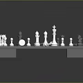 Modern Chessboard Setup With Blue White Squares And Metallic Chess Pieces