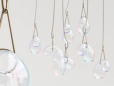 Modern Decorative Chandelier With Transparent Glass Bubble Shaped Pendants And Gold Metal Frame 3d model