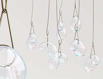 Modern Decorative Chandelier With Transparent Glass Bubble Shaped Pendants And Gold Metal Frame 3d model