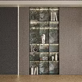Modern Decorative Cabinet With Marble Texture Multi Layer Design And Decorative Items Books Sculptures Vases