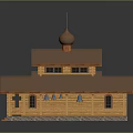 Wooden Church Building With Metal Roof Cross Dome And Stone Base Steps