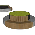 Outdoor Circular Landscape Platforms With Wooden Strips Concrete Base And Grass Top