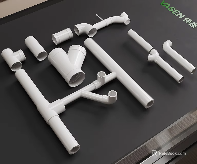 White PVC Pipe Fittings with Various Shapes for Plumbing Systems 3d model 