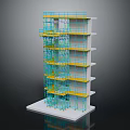 Multi Level Architectural Model With Blue Framework And Yellow Components On White Base 3d model