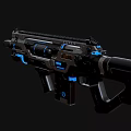 Futuristic Assault Rifle With Gray Body Blue Accents And Mechanical Details