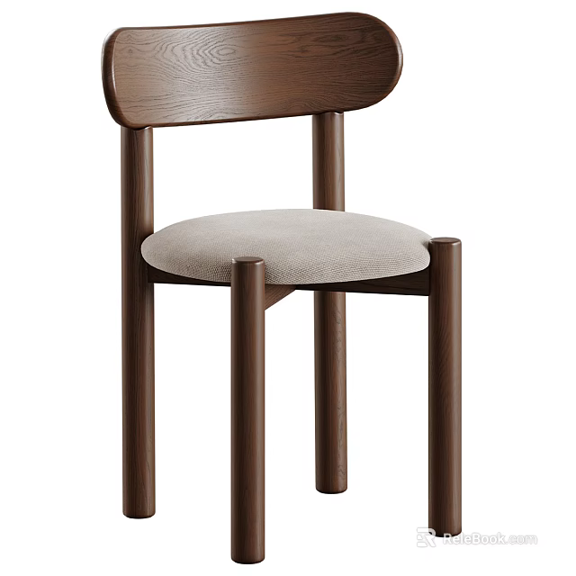 Modern Single Chair With Wooden Frame Light Fabric Seat And Curved Backrest Design 3d model 