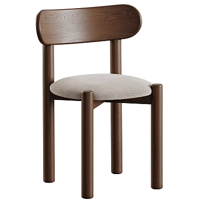 Modern Single Chair With Wooden Frame Light Fabric Seat And Curved Backrest Design 3d model