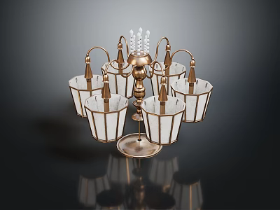 Elegant Vintage Chandelier With Metal Frame And Multiple Glass Shades 3d model