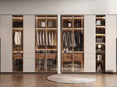 Modern Wardrobe Design With Glass Doors And Organized Interior Storage Solutions 3d model
