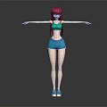 3D Character With Purple Hair Blue Sportswear Shorts And Sneakers Arms Outstretched