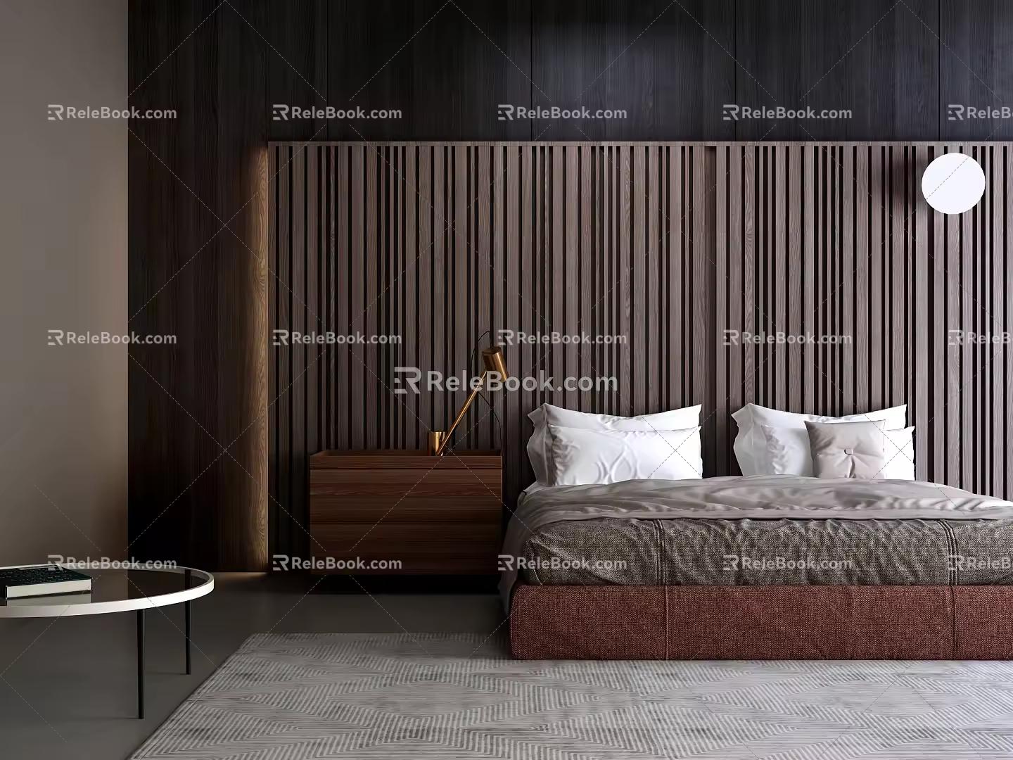 Modern Background Double Bed Double Bed Bedside Table 3d model