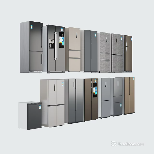 Modern Refrigerators and Freezers With Various Door Styles Sleek Designs And Neutral Colors 3d model 