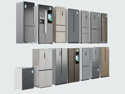 Modern Refrigerators and Freezers With Various Door Styles Sleek Designs And Neutral Colors 3d model