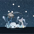 Starry Night Themed Paper Art Installation With Moon Dolphin Jellyfish And Coral