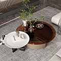 Modern Living And Dining Room With Beige Sofa Coffee Table Green Plants And Large Windows