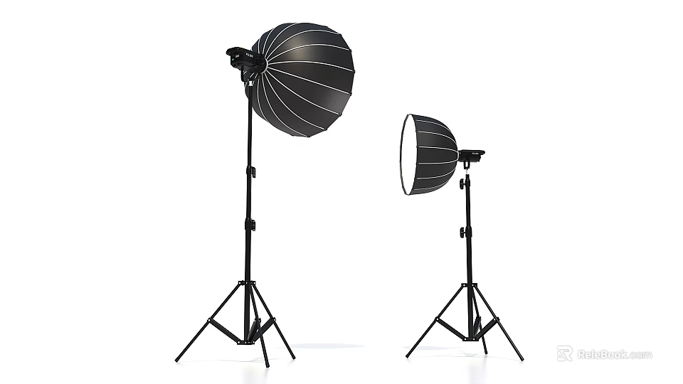 Professional Photography Lights With Large Softbox And Round Diffuser On Black Tripod Stands 3d model 