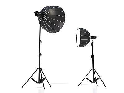 Professional Photography Lights With Large Softbox And Round Diffuser On Black Tripod Stands 3d model