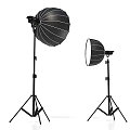 Professional Photography Lights With Large Softbox And Round Diffuser On Black Tripod Stands