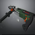 Professional Electric Drill With Green Black Body Red Buttons And Auxiliary Handle