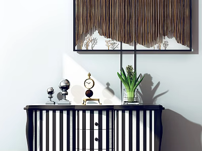 Modern Entryway Console Table With Black Frame Design Decorative Clock Green Vase And Artwork 3d model