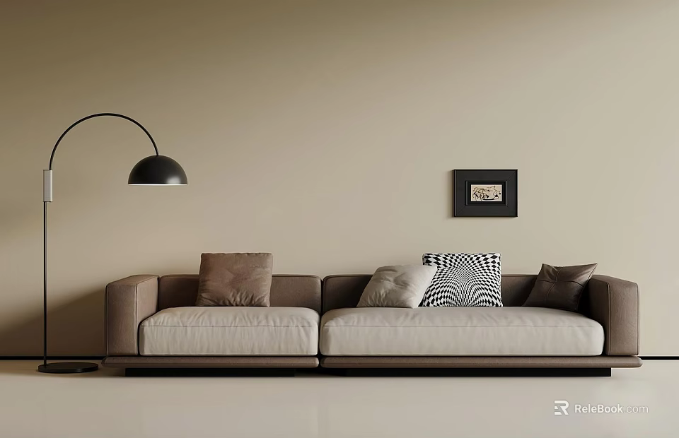 Modern Casual Sofa Set With Beige Wall Black Floor Lamp Decorative Painting And Throw Pillows 3d model 