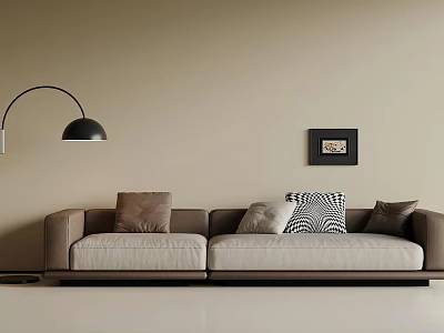Modern Casual Sofa Set With Beige Wall Black Floor Lamp Decorative Painting And Throw Pillows 3d model