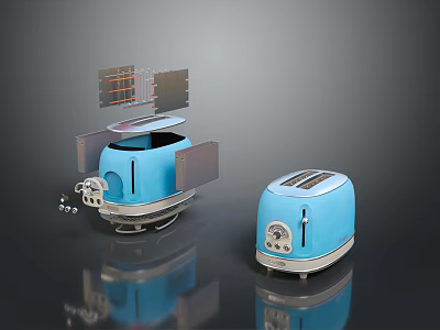 Blue Electronic Toaster Appliance With Satellite Inspired Tech Parts And Classic Design 3d model