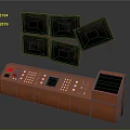 Orange Control Console With Multiple Black Screens And Display Control Buttons