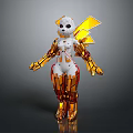 3D White Biomechanical Character With Yellow Wings Orange Legs And Mechanical Parts