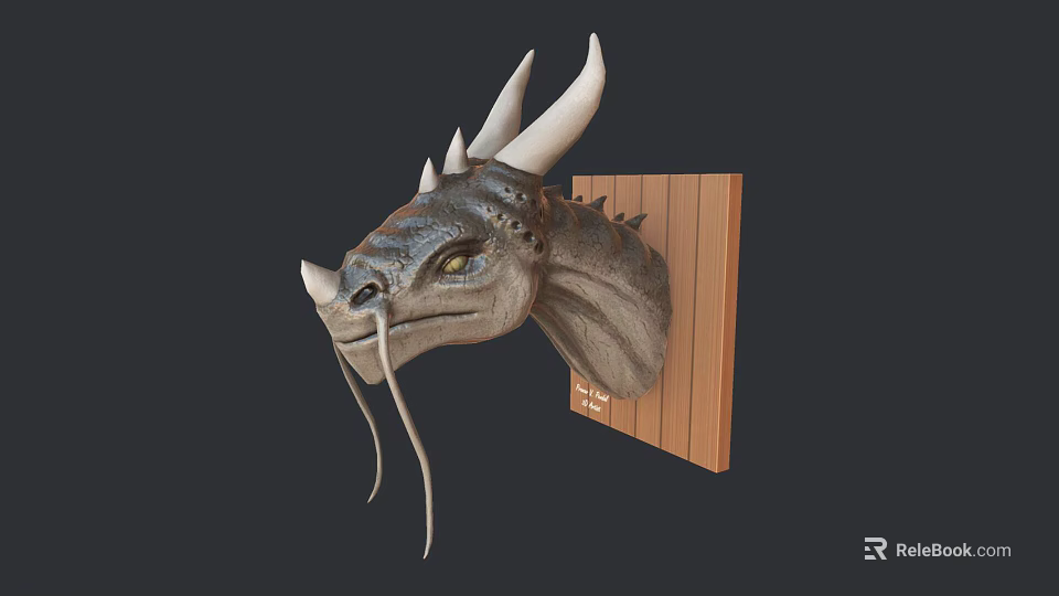 Decorative Dragon Head Animal Wall Decor on Wooden Panel for Home Decoration 3d model 