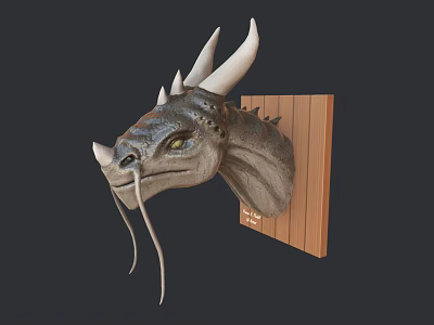 Decorative Dragon Head Animal Wall Decor on Wooden Panel for Home Decoration 3d model