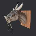 Decorative Dragon Head Animal Wall Decor on Wooden Panel for Home Decoration