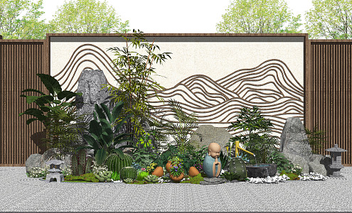 New Chinese style landscape sketch landscape sketch landscape wall waterscape plants 3d model