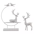 Modern Decorative Ornament Set With Gold Blue Metal Deer Figurines Floral Accents And Stand