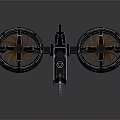 Futuristic Black Cosmic Exploration Spacecraft With Dual Rotors And Red Lights