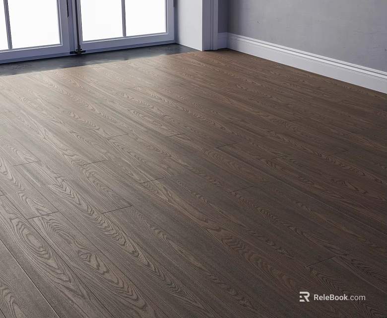 Dark Colored Wooden Flooring With Natural Wood Grain In Indoor Space Under Sunlight 3d model 