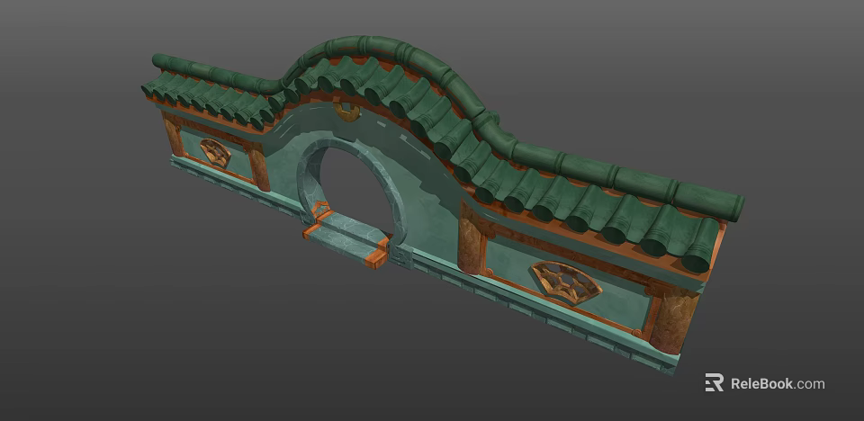 Traditional Ancient Chinese Architecture With Green Tiled Roof Archway And Ornate Carvings 3d model 