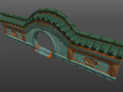 Traditional Ancient Chinese Architecture With Green Tiled Roof Archway And Ornate Carvings 3d model